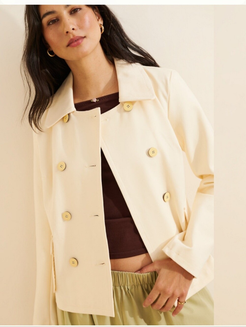 Maeve Womens Blazer Jacket Lemon Icing Yellow Size L Double Breasted Knit5
